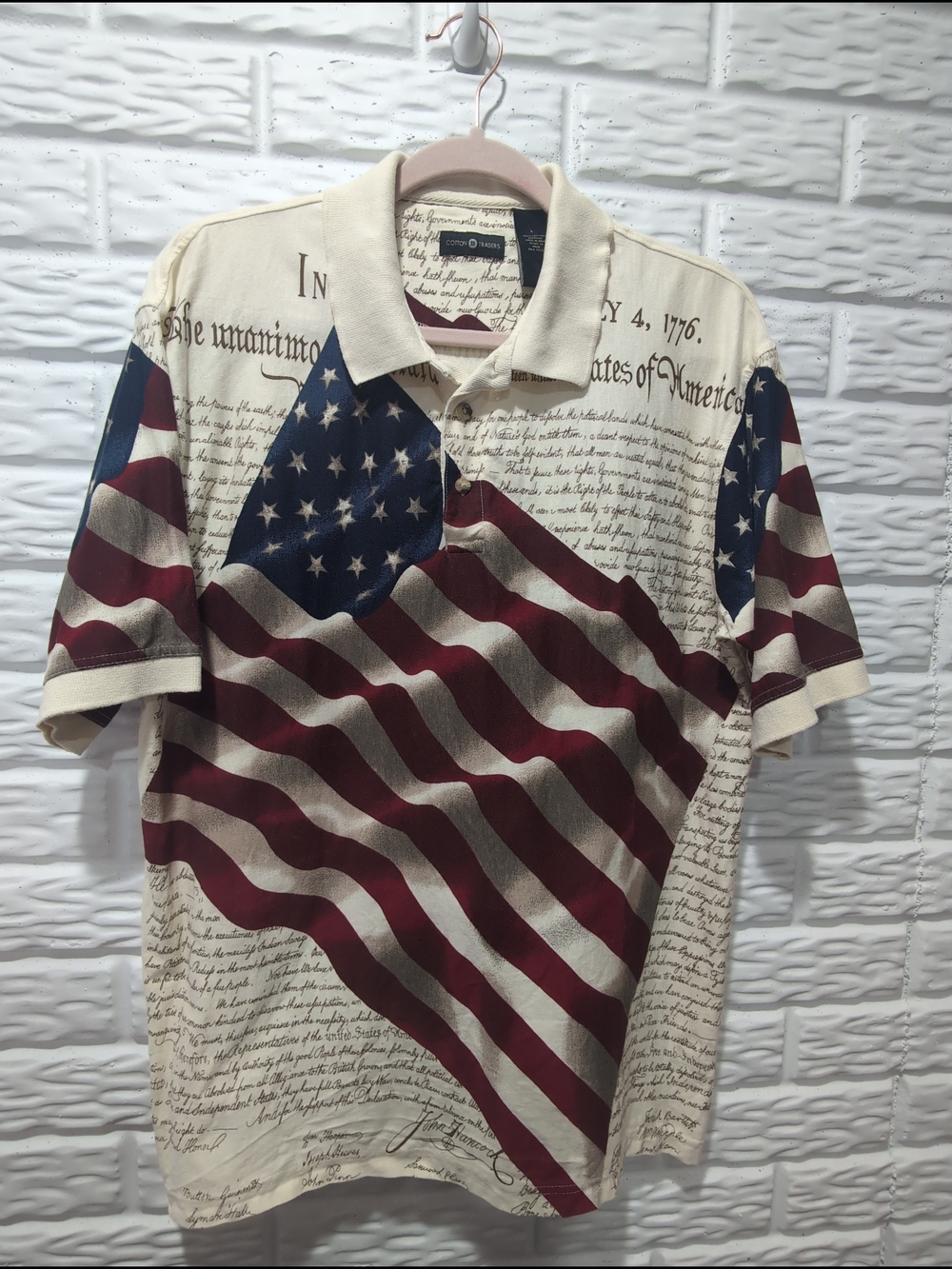 Cotton Traders Constitution Polo Shirt Men's Size L Patriotic Flag Short Sleeve